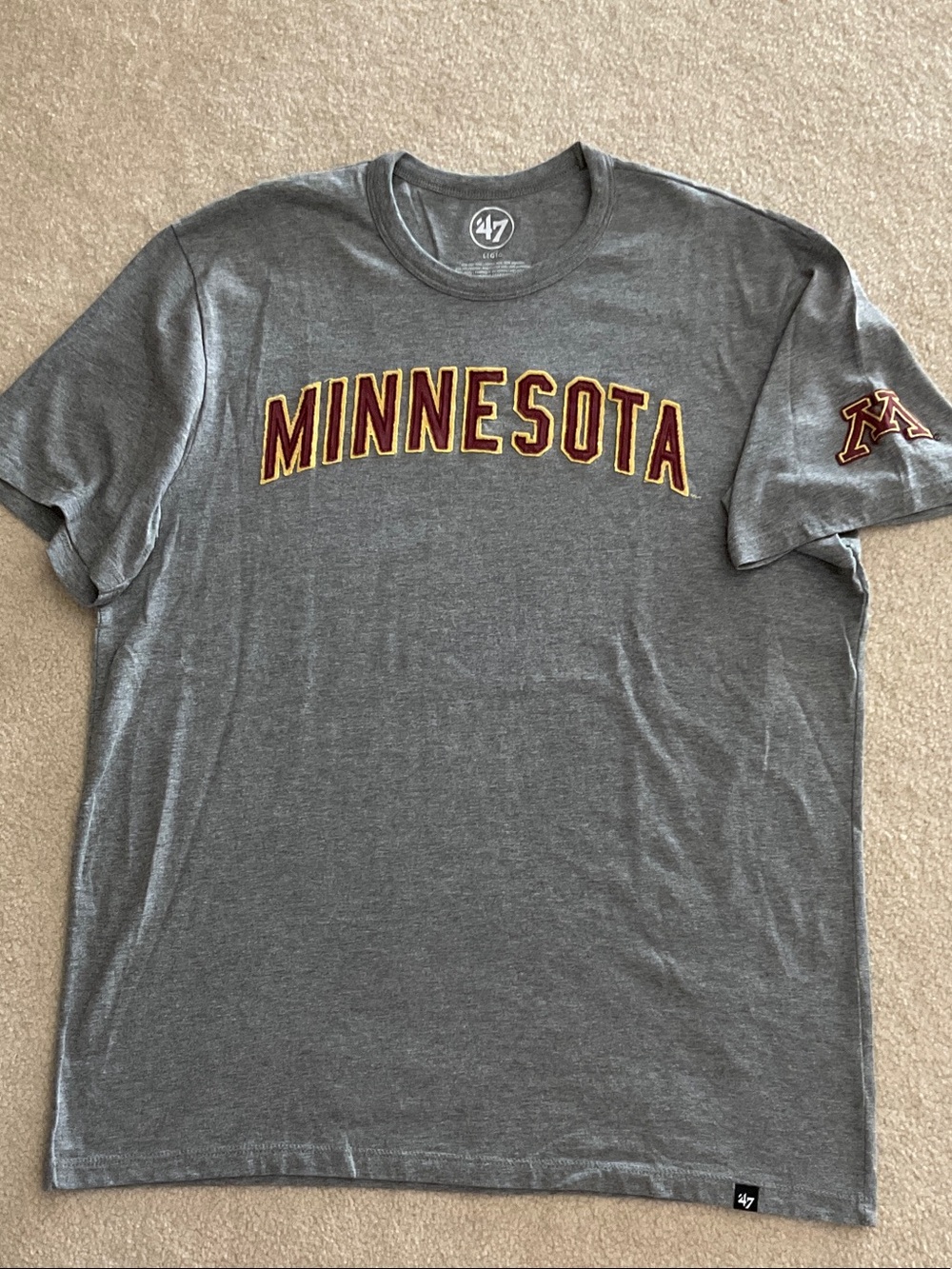 47 Minnesota Gray Tee with Maroon and Gold Lettering